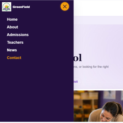 Mobile navigation menu in Bachpan School responsive WordPress theme