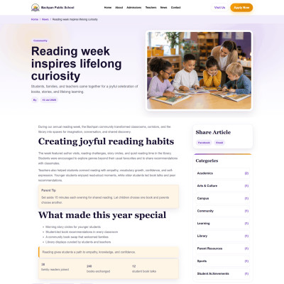 Single news article template for school website