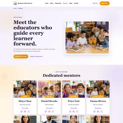 Teachers listing page template in Bachpan School education theme