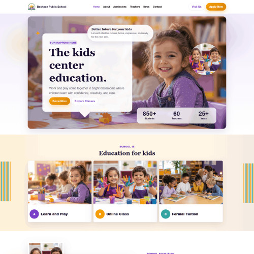 Bachpan School WordPress theme homepage design for education websites