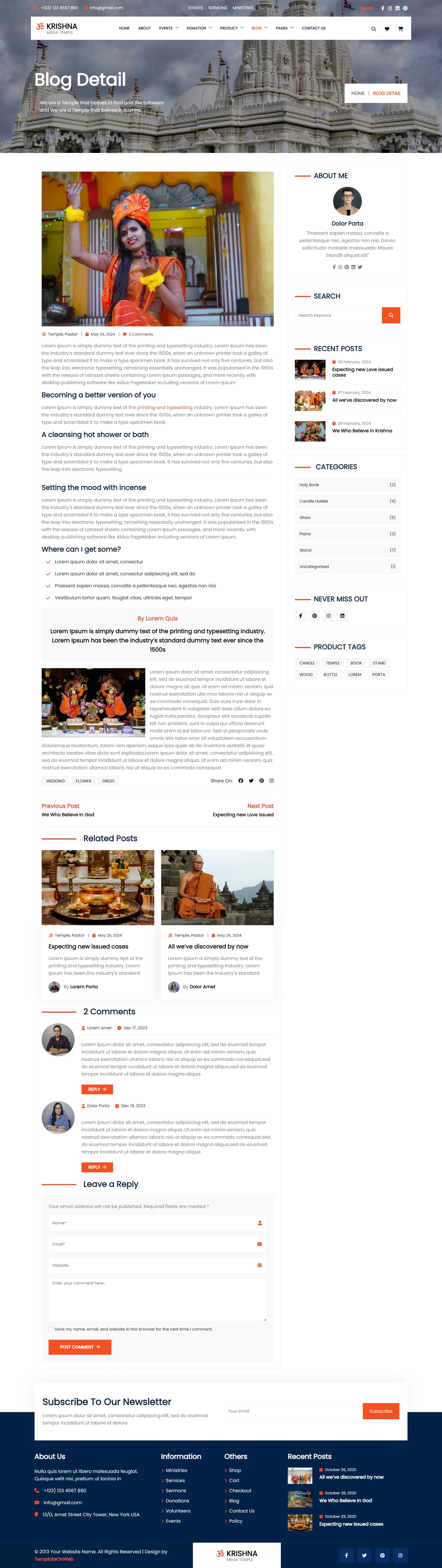 Indian temple wordpress theme news details page