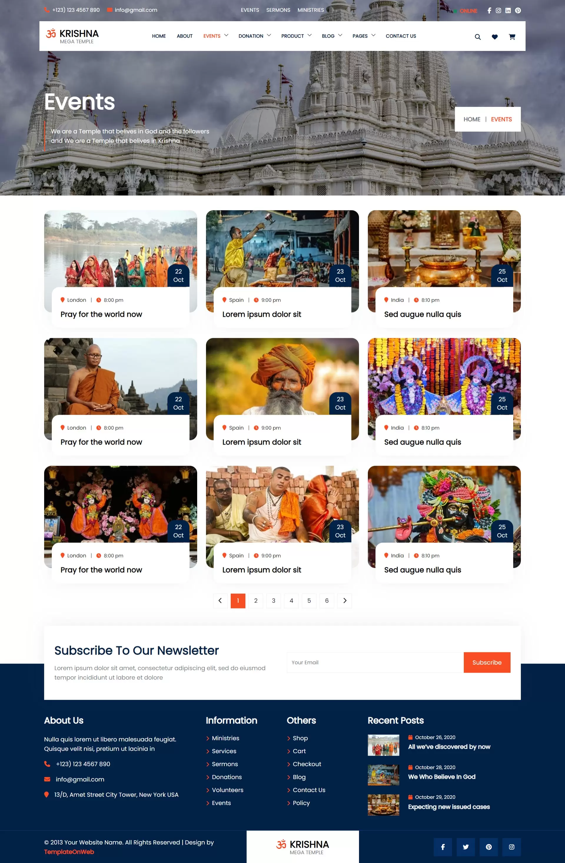 Shrine wordpress theme events list page design