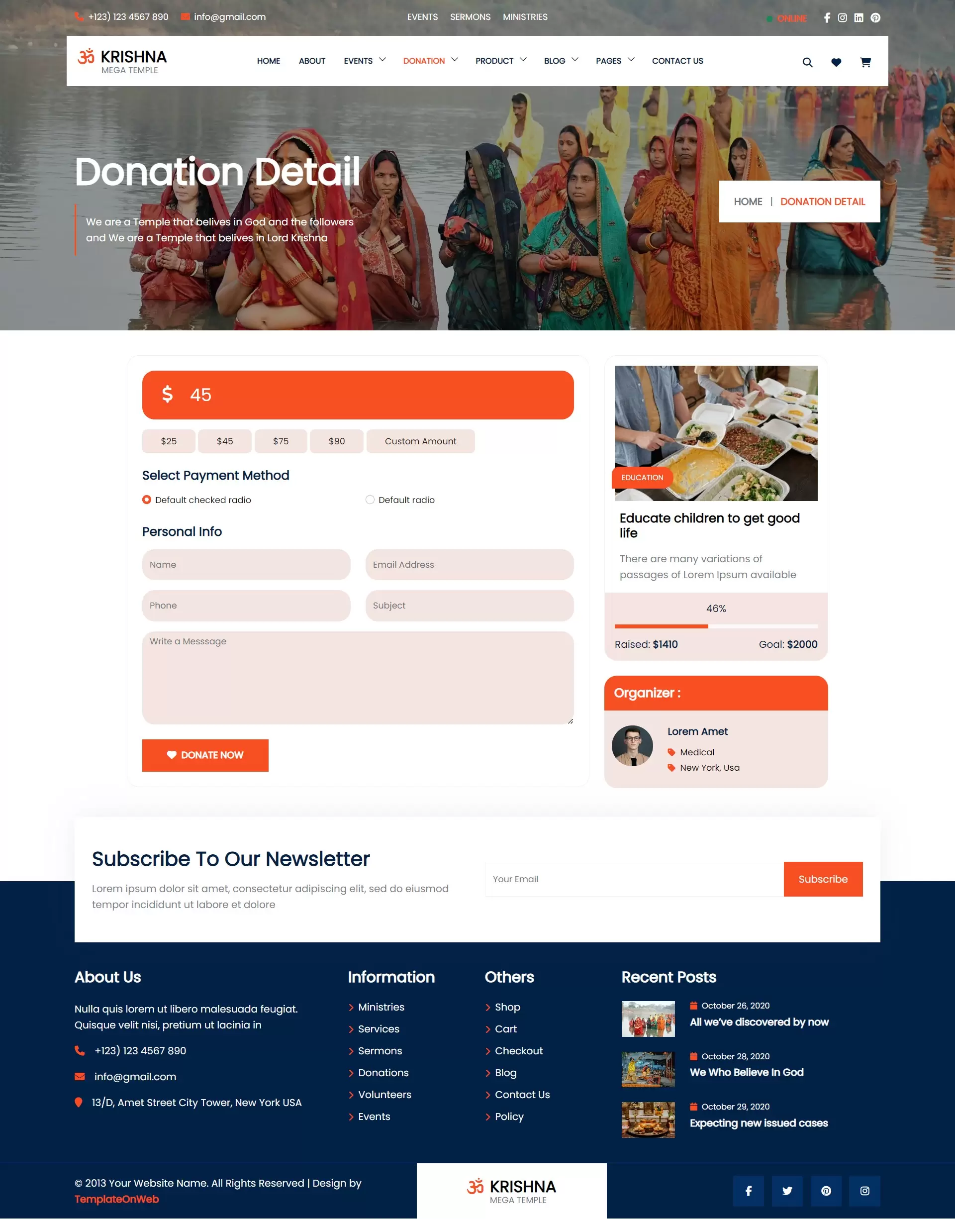 Wordpress theme page for poor help donation