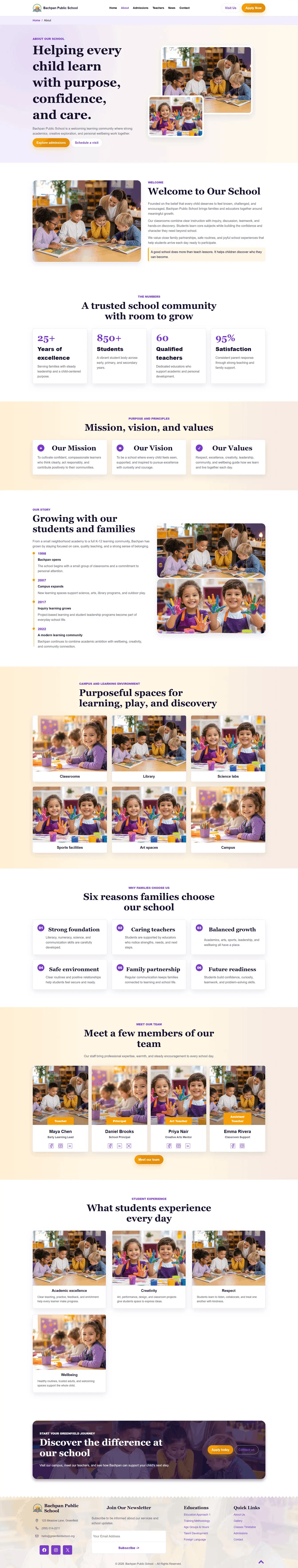 About page template in Bachpan School WordPress theme