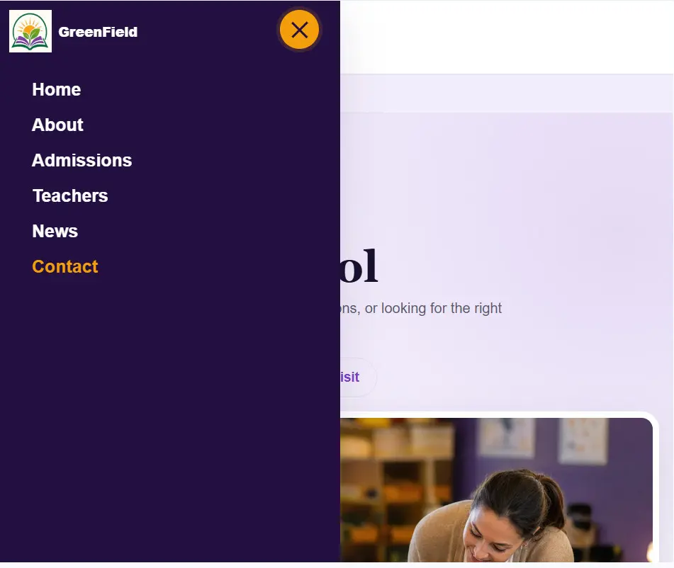 Mobile navigation menu in Bachpan School responsive WordPress theme