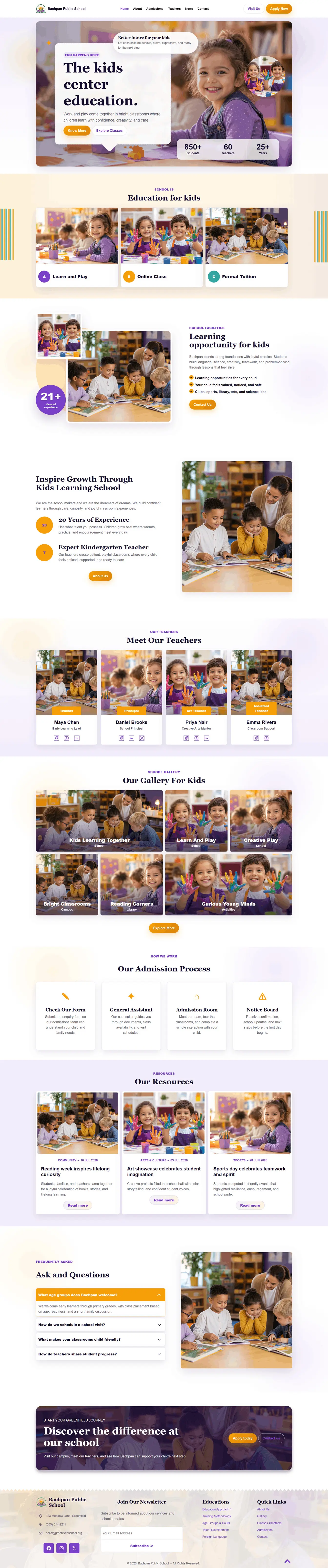 Bachpan School WordPress theme homepage design for education websites